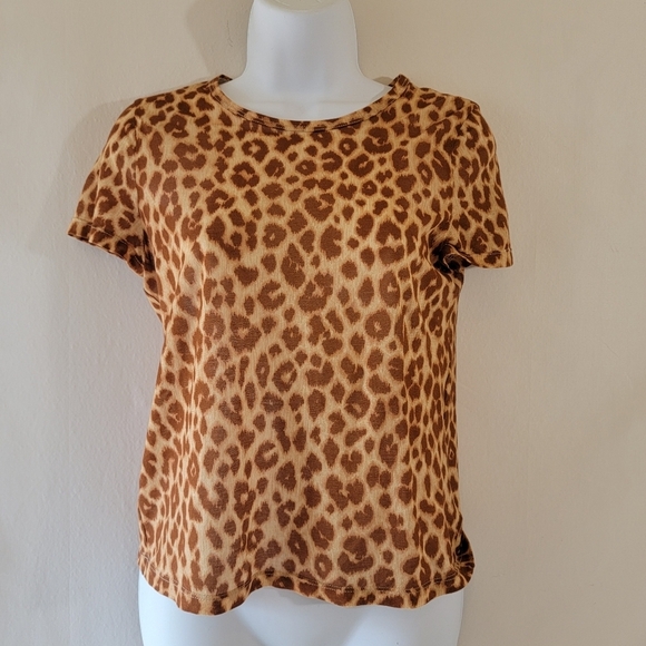 A.L.C. Womens Animal Print Top Sz S Short Sleeve Crewneck Lightweight Minimalist - Picture 2 of 12